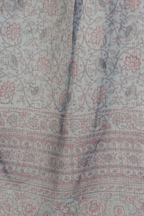 Kota Doria Dupatta In Floral Block Print